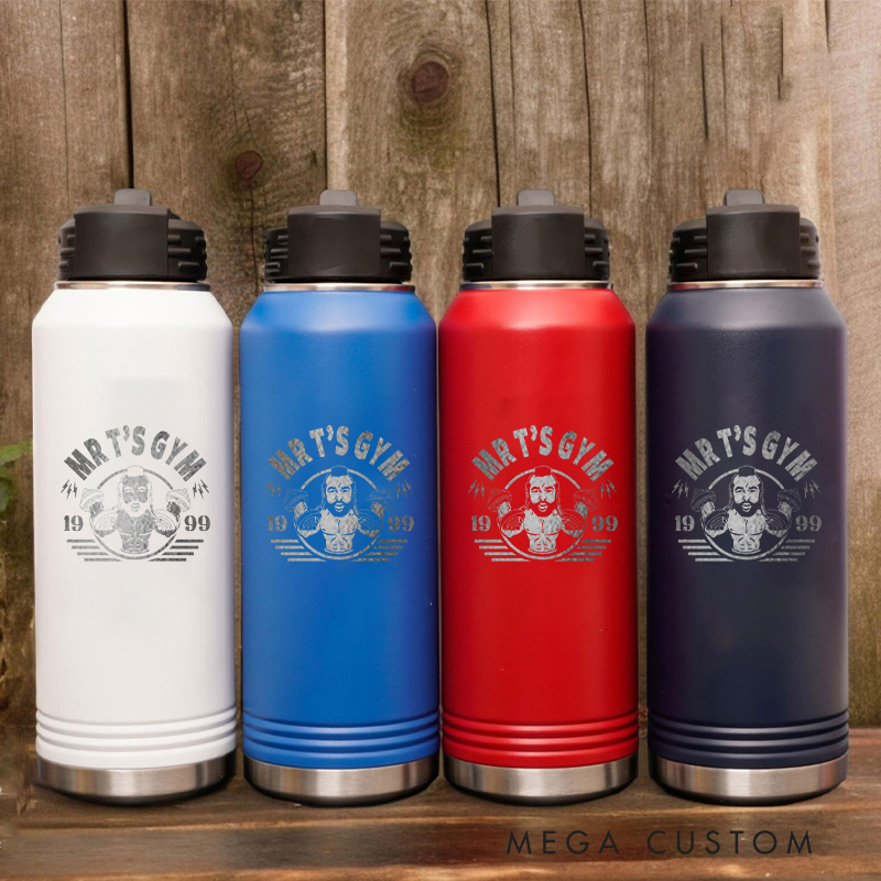 Personalized Gym Water Bottles with Classic Strongman and Vintage Aesthetic for Fitness Enthusiasts Bodybuilders and Gym Lovers