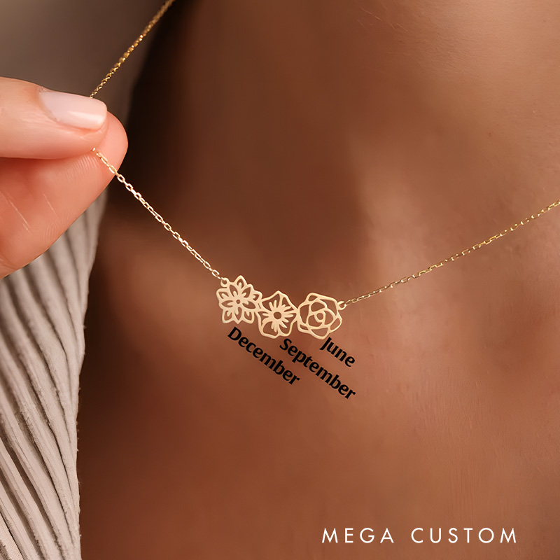 Personalized Dainty Birth flower Necklace Birth Flower Bouquet Necklace Gift for Her