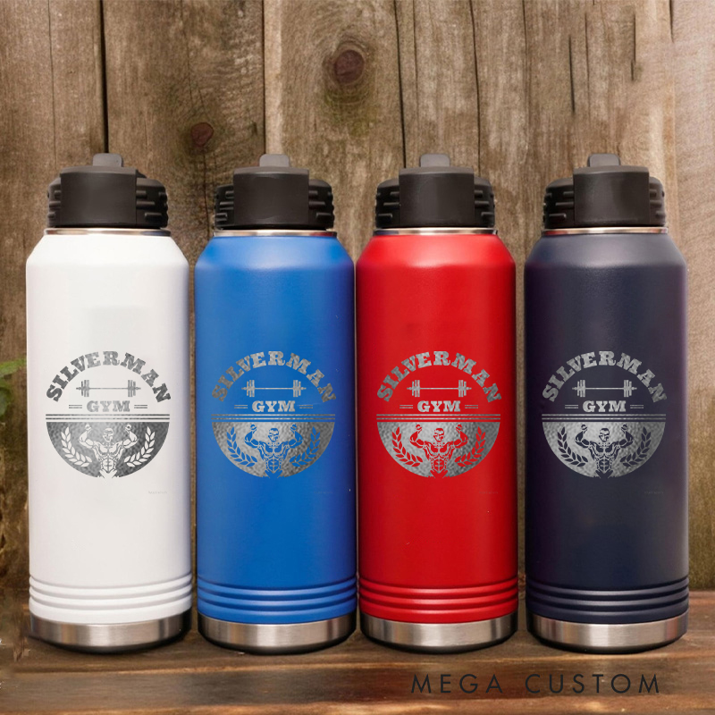 Personalized Gym Water Bottles with Iconic Logo with Barbell Eagle and Laurel Wreath Design for Fitness Enthusiasts Bodybuilders and Gym Lovers