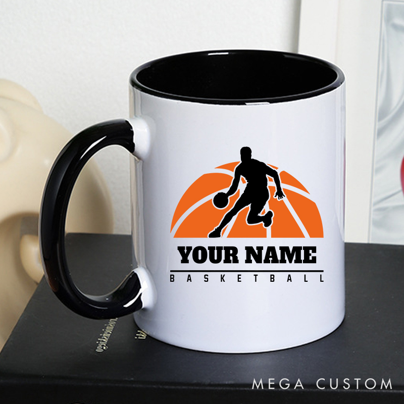 Personalized Basketball Mug with Custom Name and Bold Player Silhouette Design Perfect Gift for Basketball Fans