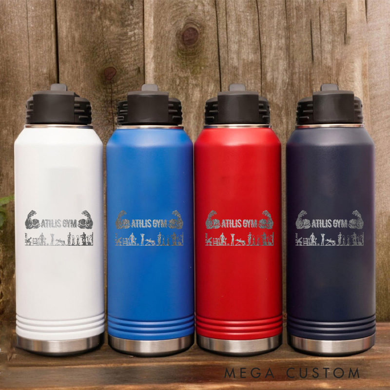 Personalized Gym Water Bottles with Iconic Logo with Muscular Arms for Fitness Enthusiasts Bodybuilders and Gym Lovers