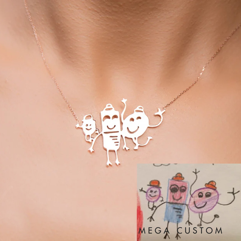 Personalized Actual Kids Drawing Necklace Children Artwork Gifts for Family
