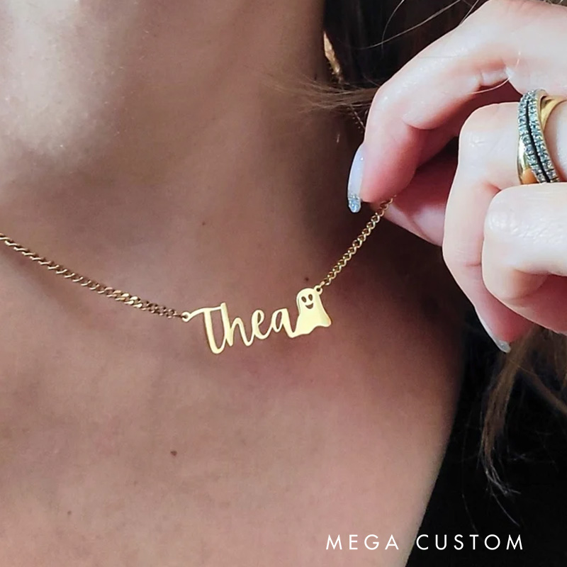 Personalized Ghost Necklace Whimsical Custom Jewelry Thoughtful Gift for Halloween Enthusiasts