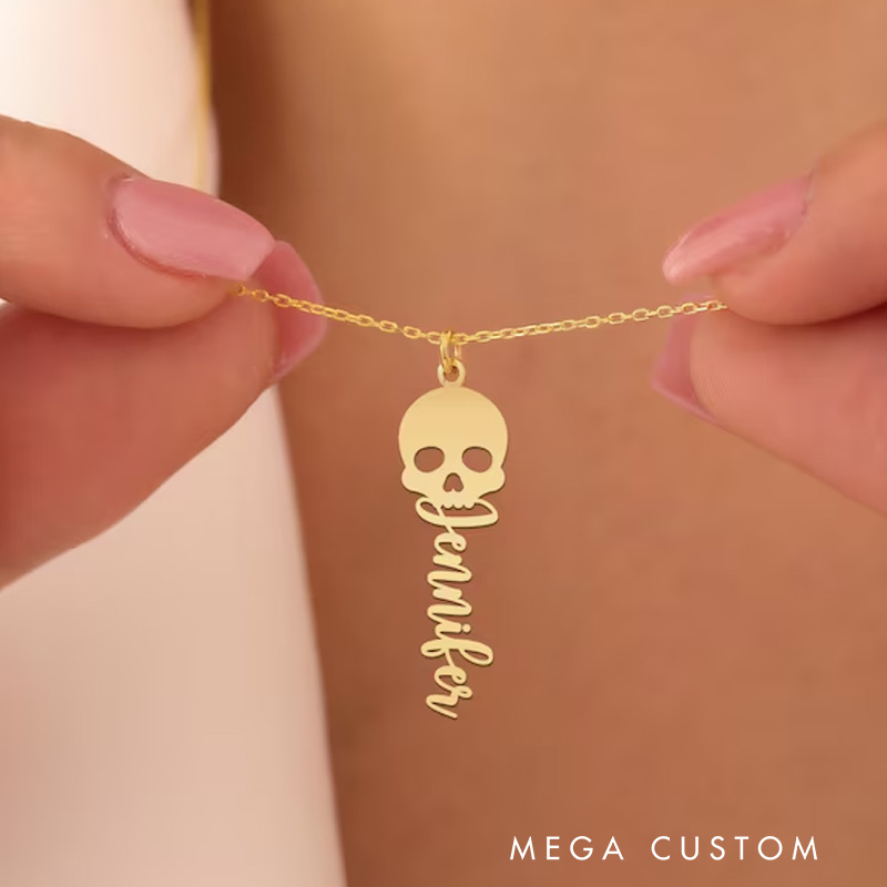 Personalized Skull Necklace Playful Jewelry Piece Thoughtful Gift for Halloween and Dark Style Lovers