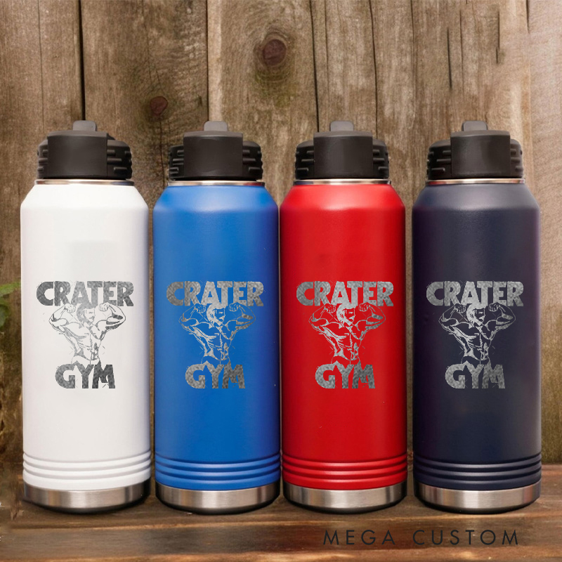 Personalized Gym Water Bottles with Emblem Featuring Muscular Artwork and Strength Theme for Fitness Enthusiasts Bodybuilders and Gym Lovers