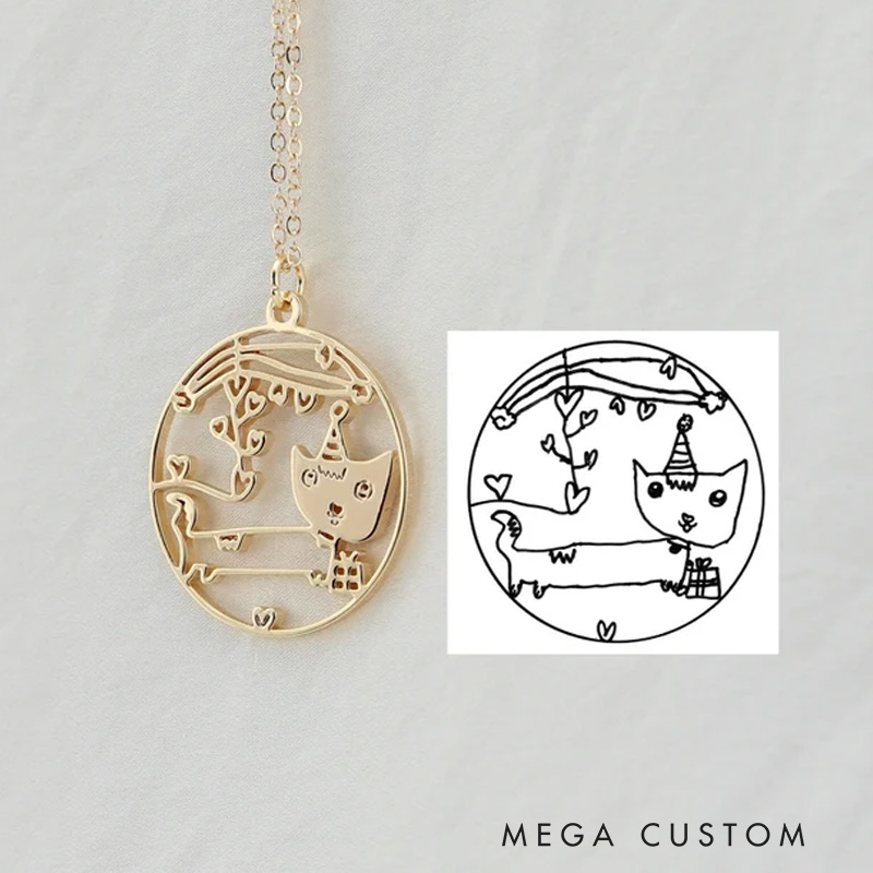 Customized Children Artwork Necklace Kids Drawing Necklace Unique Gifts for Her and Him