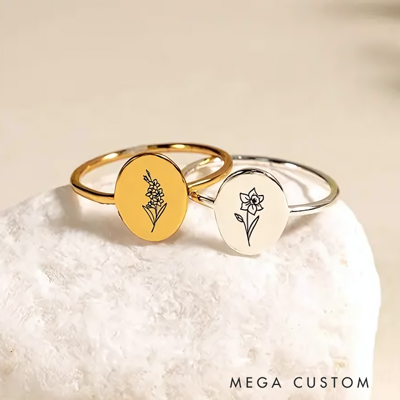 Personalised Birth Month Flower Ring Dainty Birthflower Ring Gift for Mom Gift for Her