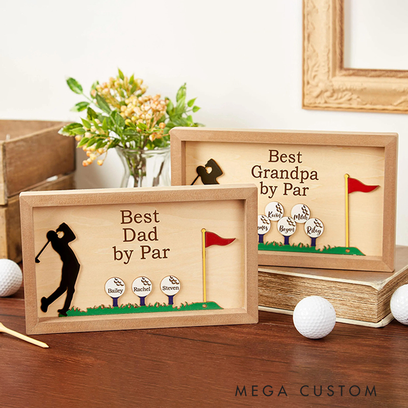 Personalized Golf Plaque "Best Dad by Par" Sign with Custom Names for Dad or Grandpa