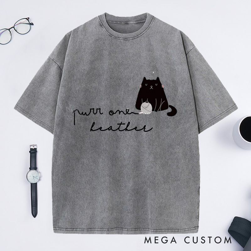 Personalized Knit One Purr One Washed T-Shirts Knitting Shirt Cat Lover Gift Craft Tee Knitter's Top Fibre Art 