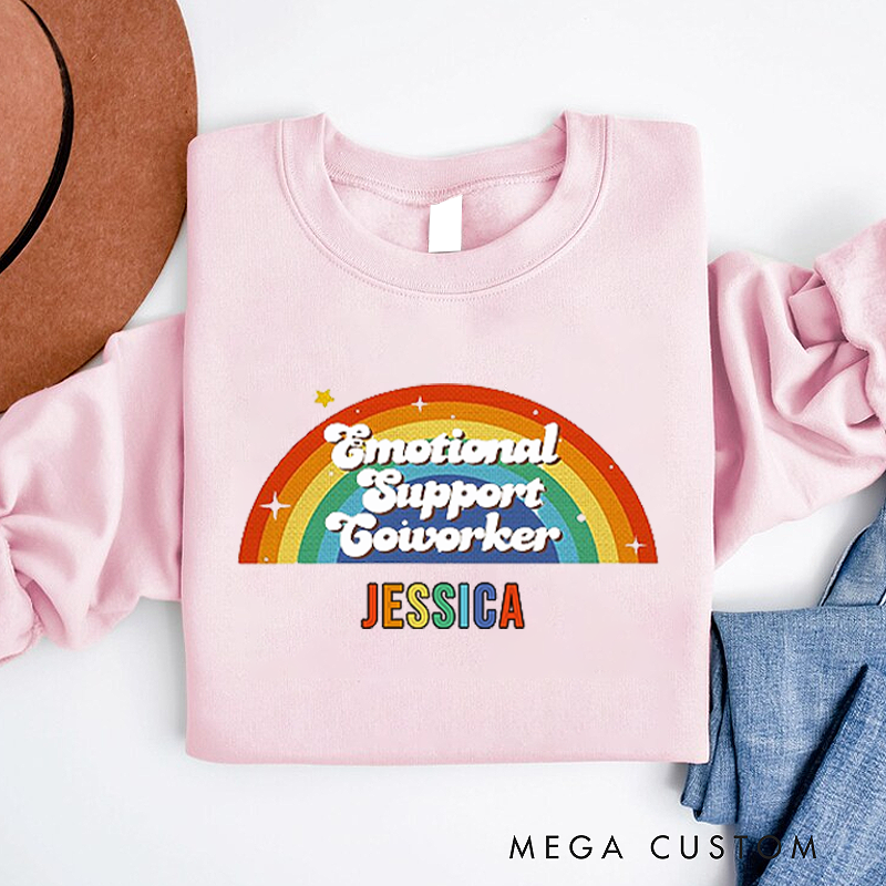 Personalized Office Worker Sweatshirt a Colorful Rainbow with Sparkling Stars Appreciation Gift for Coworkers