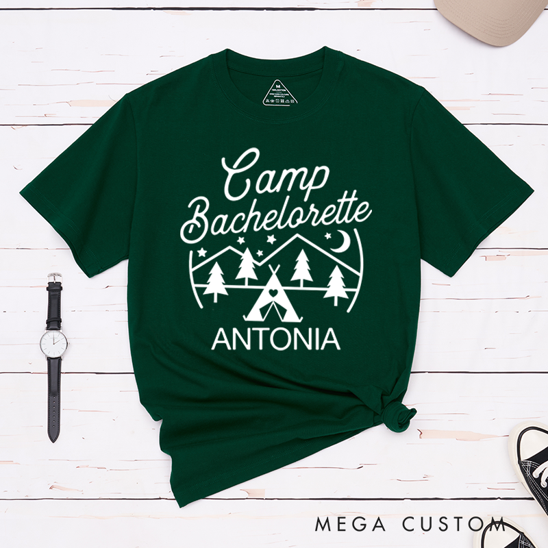 Personalized Camp Bachelorette T-Shirt Getting Lit Camping Bachelorette Party Tees Outdoors Lover Gift