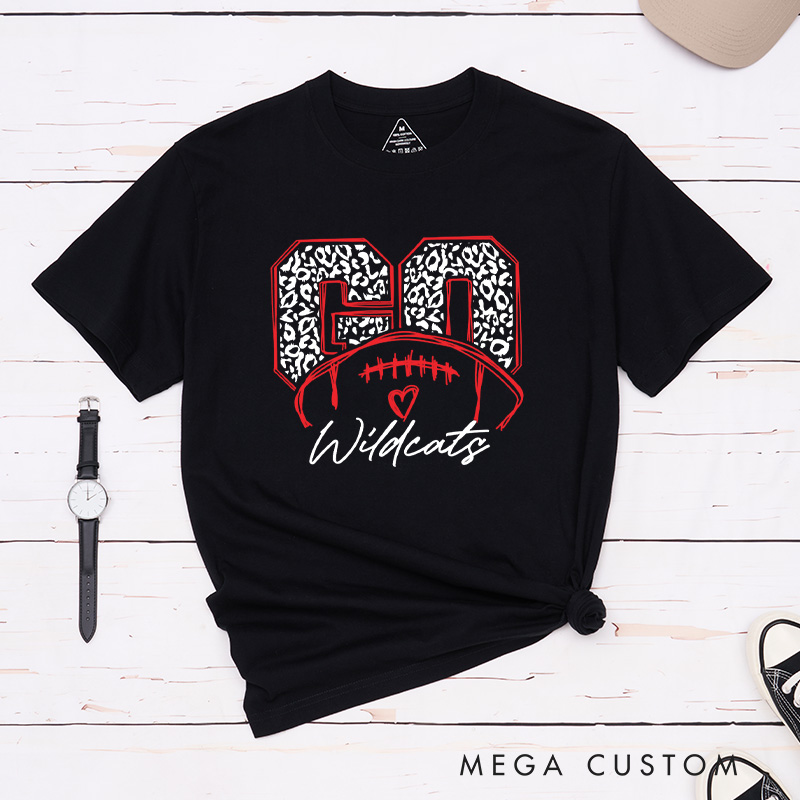 Personalized American Football and Rugby Leopard T-Shirts Featuring Custom Your Team Name on the Front
