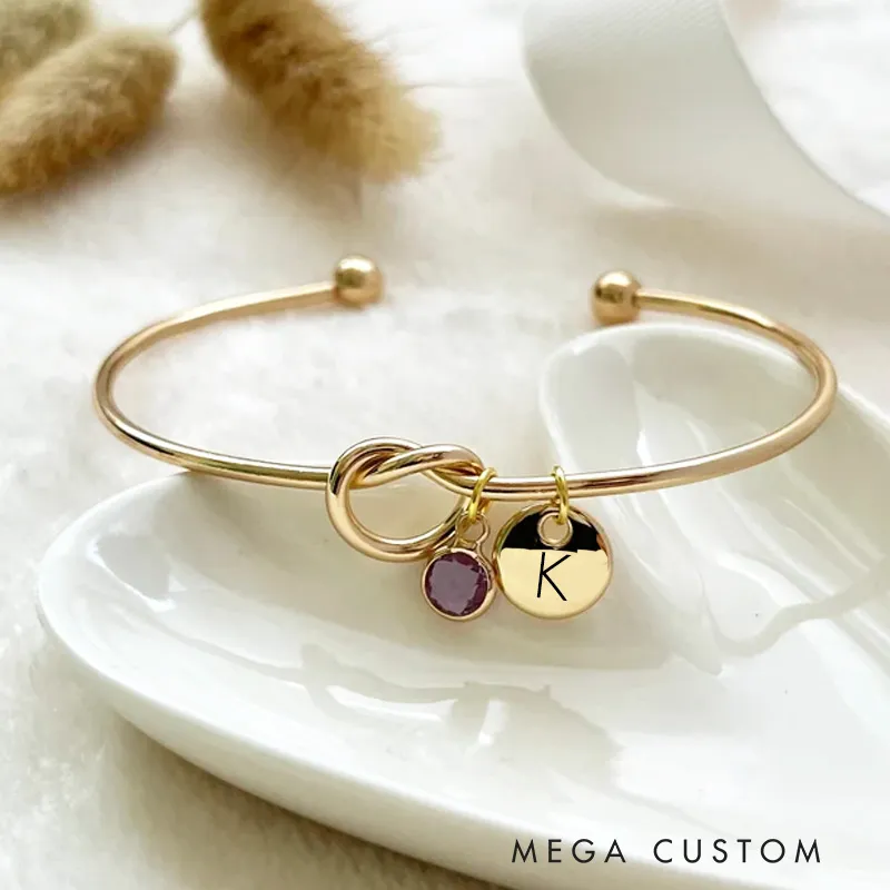 Personalized Friendship Knot Bracelet with Initial and Birthstone Charm Christmas Gift for Her Mothers Day Gifts