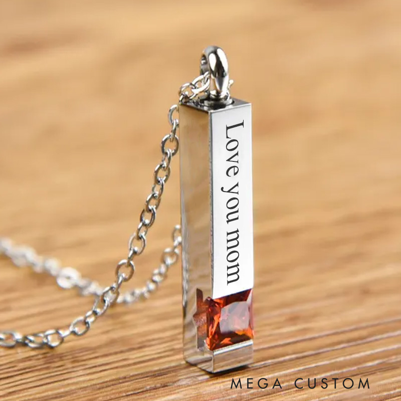 Personalized Name Birthstone Ashes Necklace Gifts for Her and Him