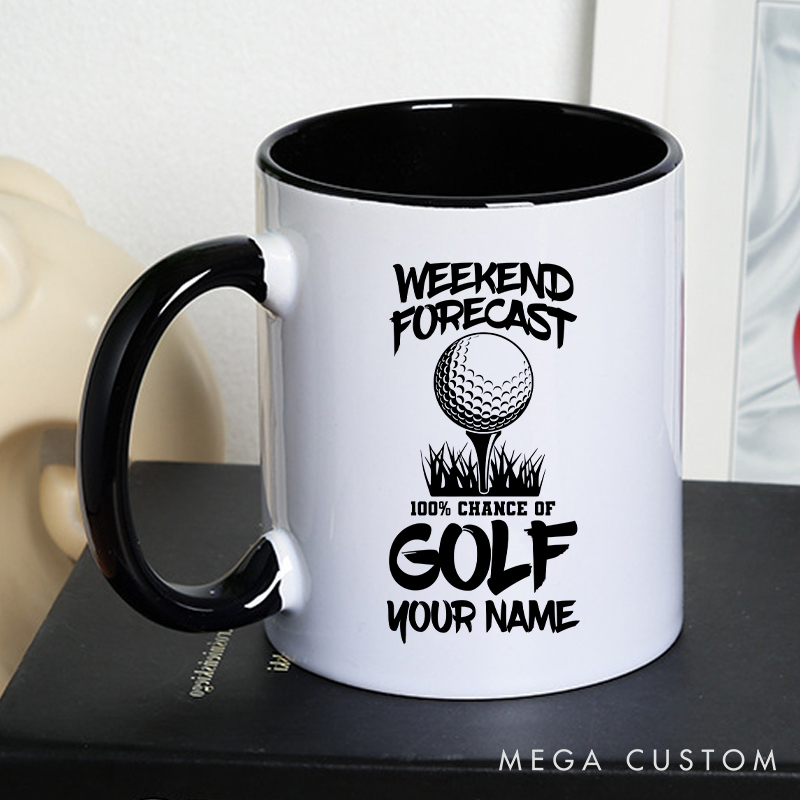 Personalized Golf Mug with Custom Name Weekend Forecast 100% Chance of Golf Design Perfect Gift for Golf Lovers