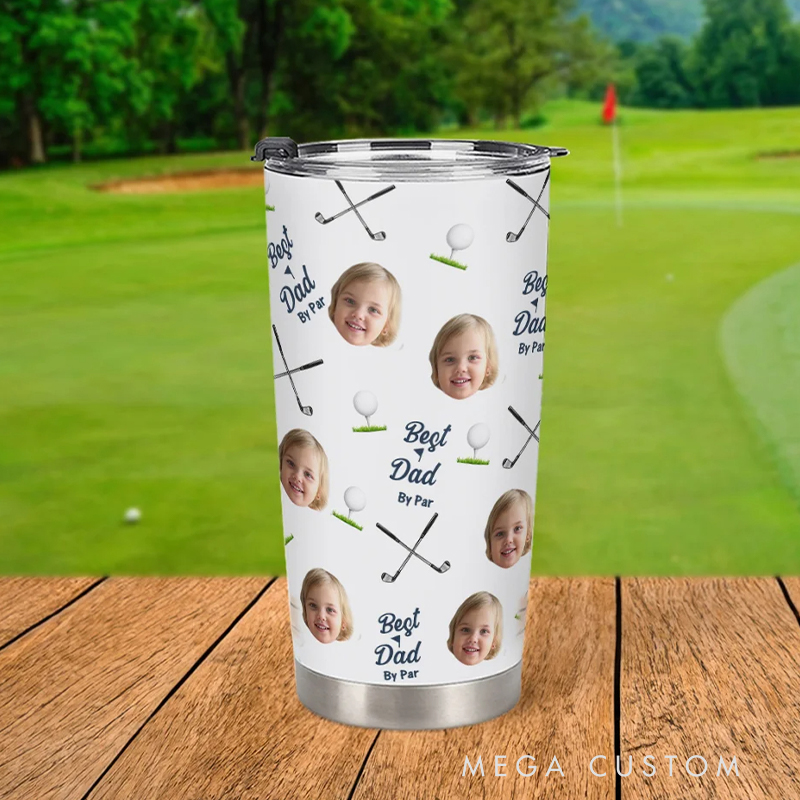 Personalized Golf Tumbler with Custom Photos and "Best Dad by Par" Design  