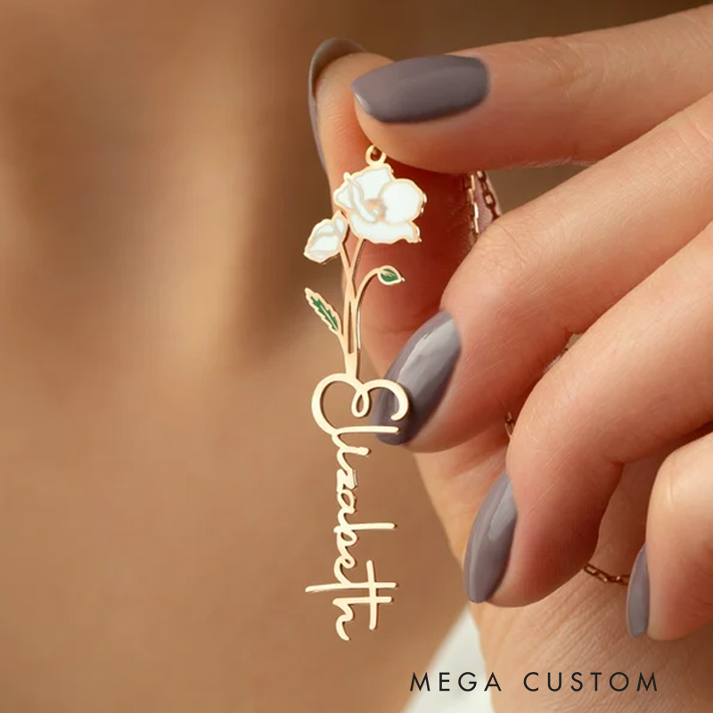 Personalize Handmade Jewelry Name Necklace with Birth Flower Birthday Gifts for Her Gift for Daughter