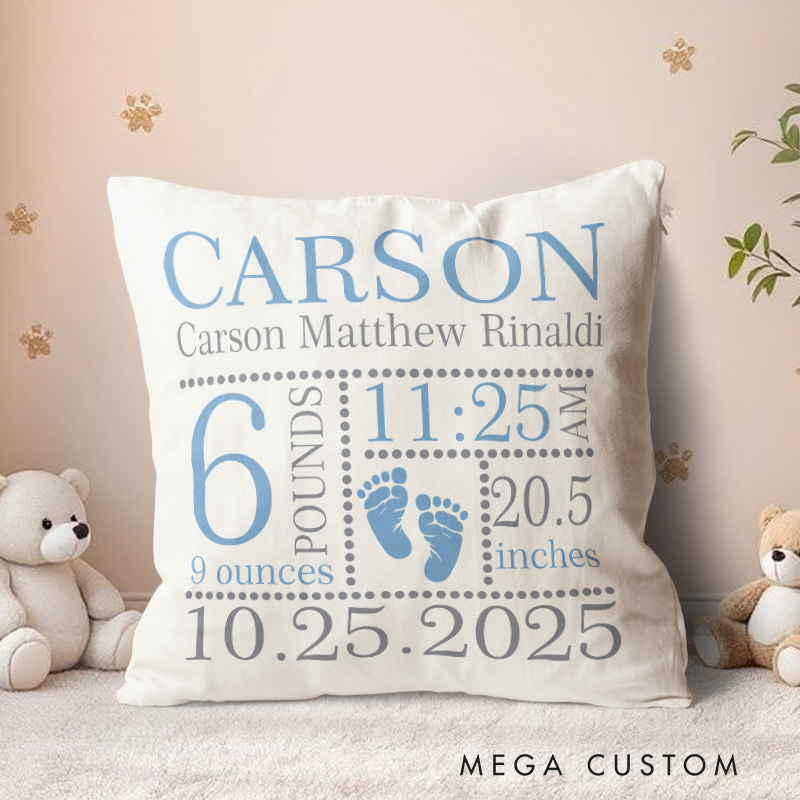 Personalized Boys Birth Announcement Baby Pillow New Baby Gift