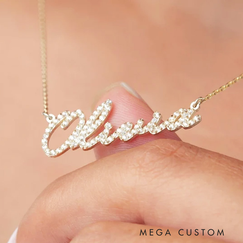 Personalized Diamond Name Necklace 14k Gold Name Necklace Mother's Day Gifts 