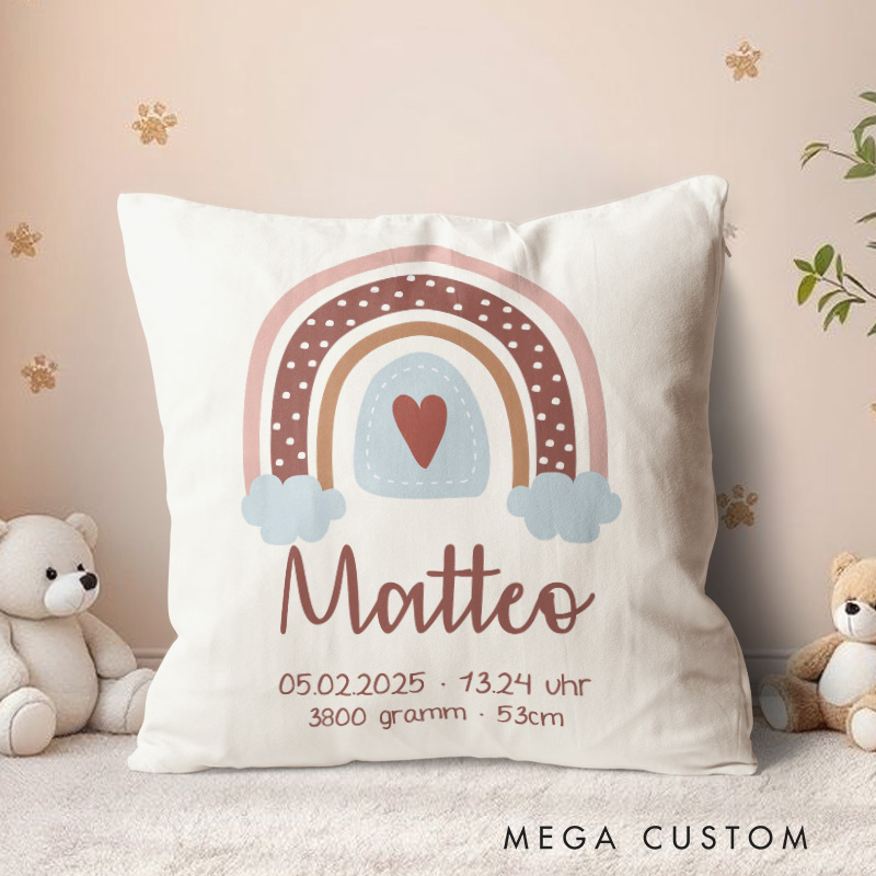 Personalized Rainbow Baby Throw Pillow with Birth Dates New Baby Girl Boy Gift