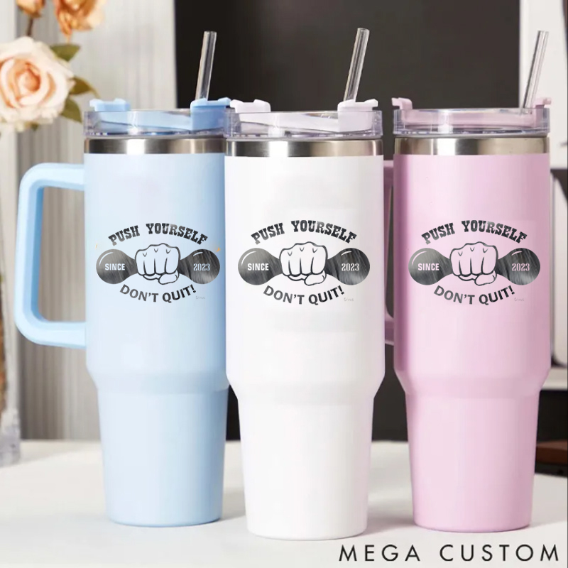 Personalized Handle Tumbler with Fist and Dumbbell Graphic for Gym Lover Fitness Durable Hot or Cold Drinks