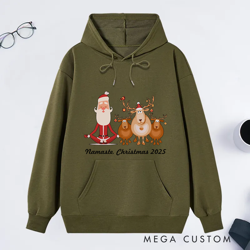 Personalized Christmas Classic Hoodie with Funny Santa and Yoga Reindeer Theme Custom Time Gift Idea for Yoga Lover