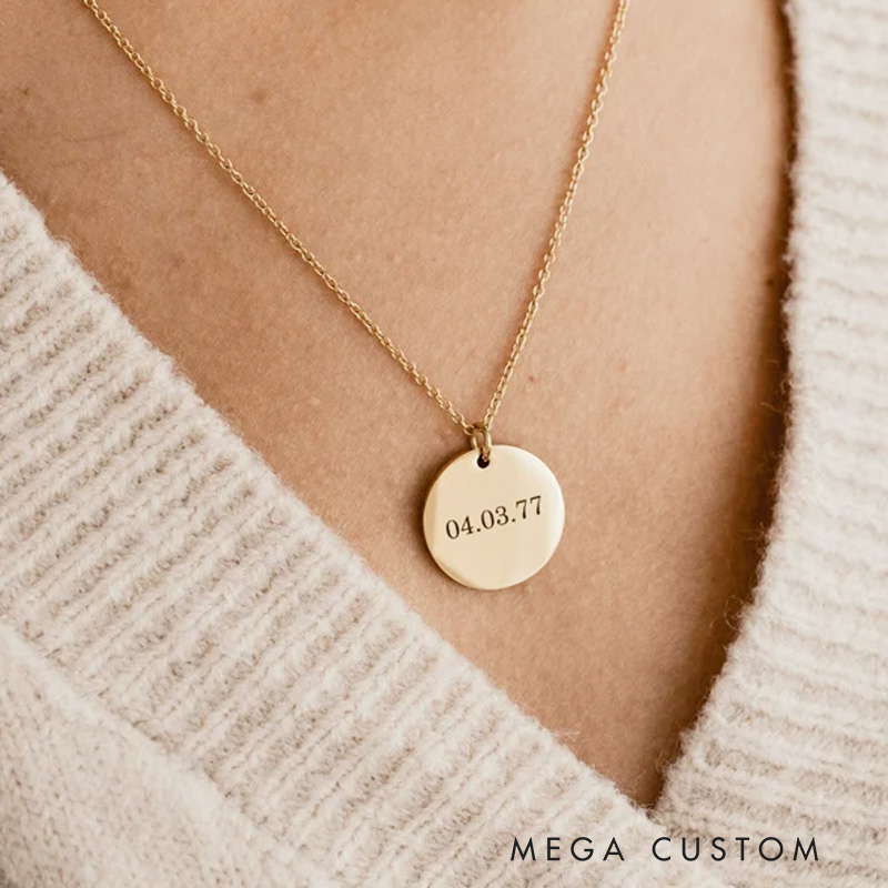 Personalized Engraved Name Engraved Coin Necklace Gift for Her