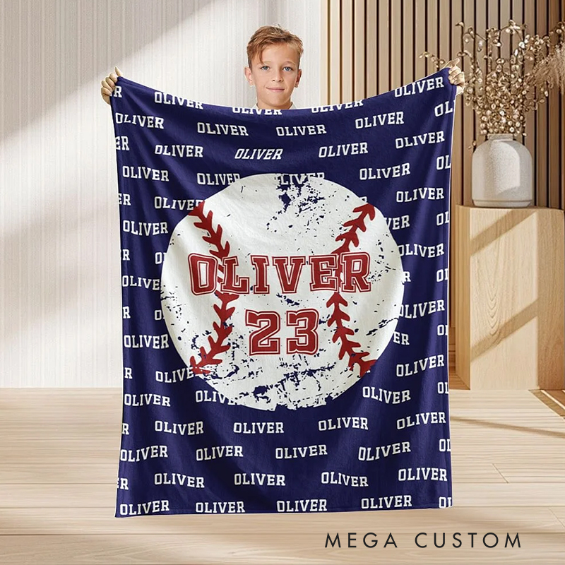 Personalized Sports Blanket with Custom Name and Number for Sports Fans 