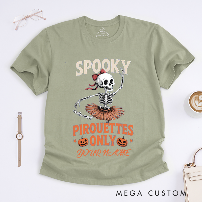 Personalized Spooky Ballet Skeleton T-Shirts Halloween Dance Costume Gift for Ballet Lovers Women Girls Custom Name Ballet Dancer Halloween Shirt