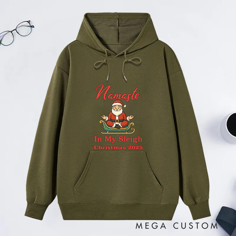 Personalized Christmas Classic Hoodie with Namaste in My Sleigh Design Custom Name Gift Idea for Yoga Lover