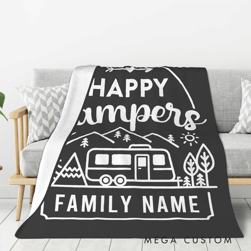 Personalized Happy Campers Throw Blanket Adventures Family Blanket Gift for Hiking Lovers
