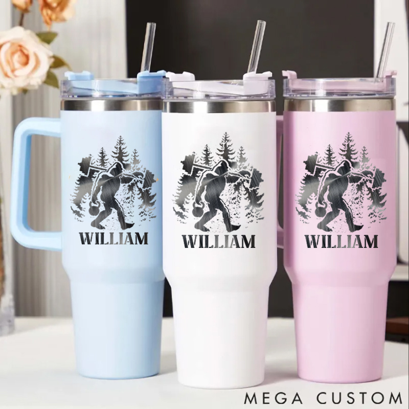 Personalized Handle Tumbler with Forest Chimpanzees Design for Gym Lover Fitness Durable Hot or Cold Drinks
