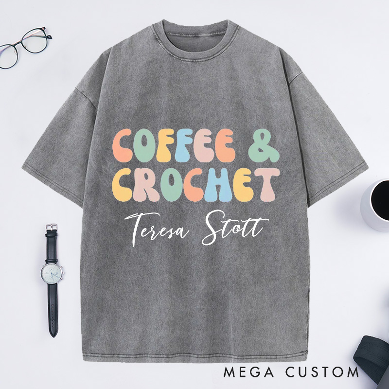 Personalized Crochet Comfort Colors Washed T-Shirts Crocheting Apparel Shirt Custom Tee