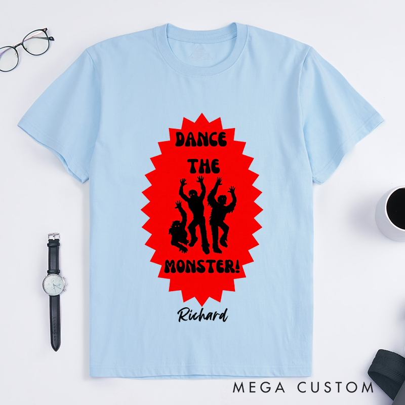 Personalized Monster Dance T-Shirts Custom Name Funny Halloween Party Gift Unique Dancing Zombies Shirt for Men Boys Friends Dad