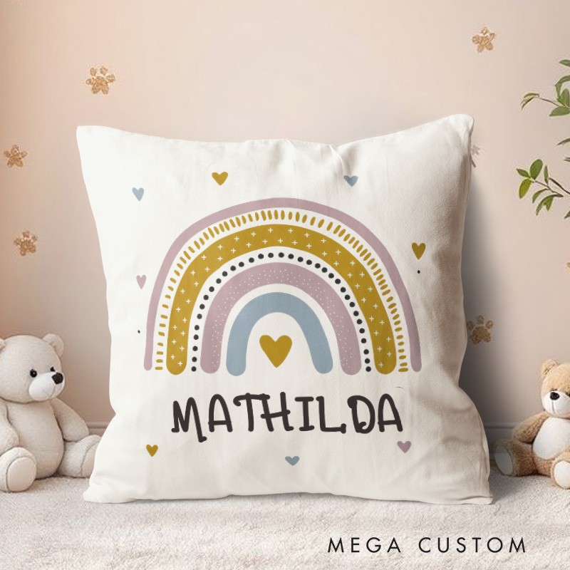 Personalized Baby Throw Pillow Cover Kids Rainbow with Name Baby Shower Gift