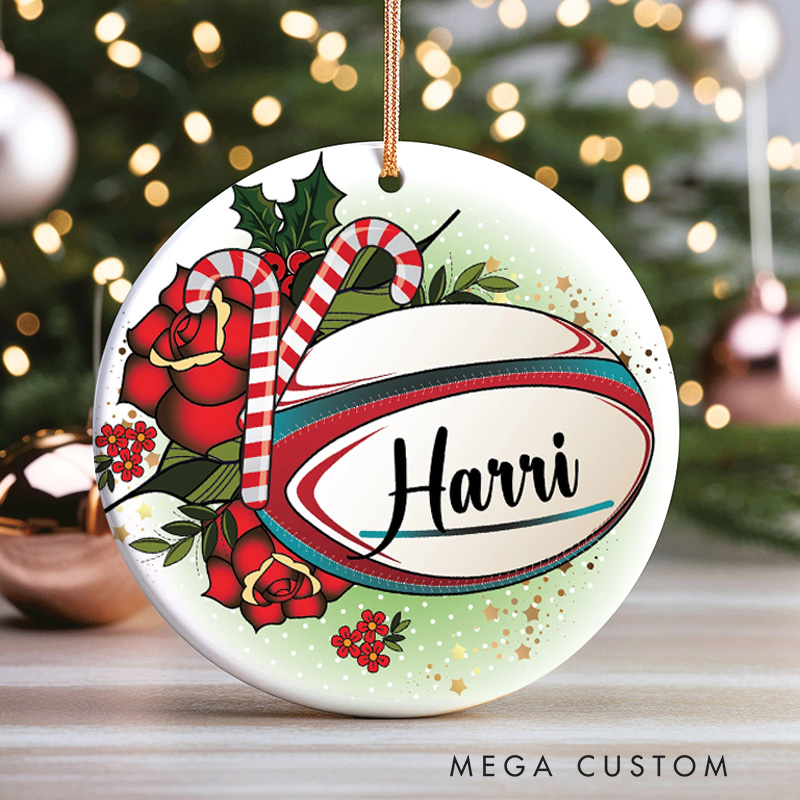 Personalized Rugby Christmas Ornament with Custom Player Name 