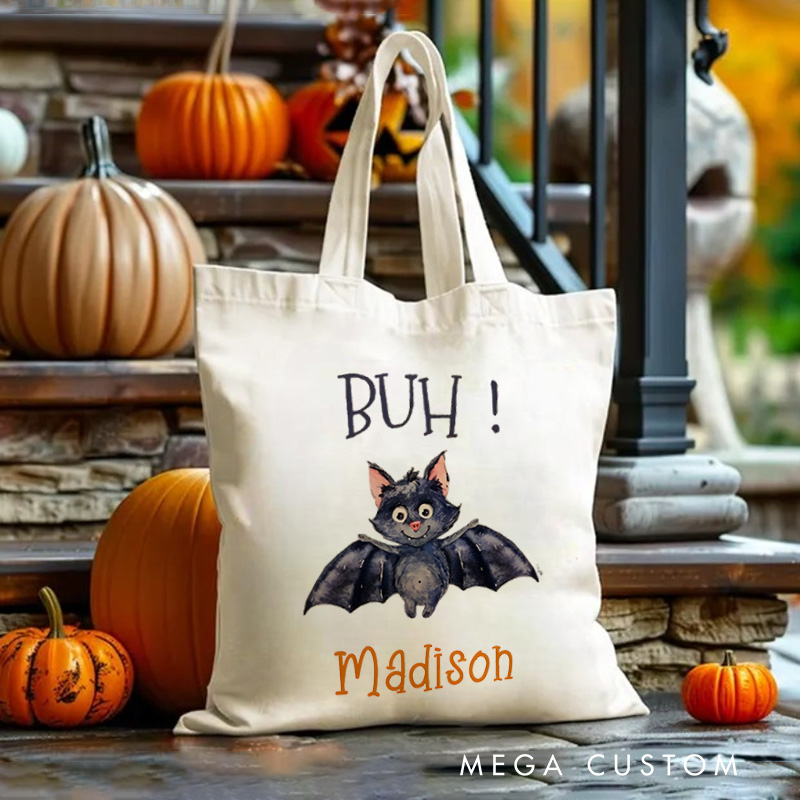 Personalized Boo Bat Featuring Name for a Playful and Spooky Halloween Decoration Tote Bag