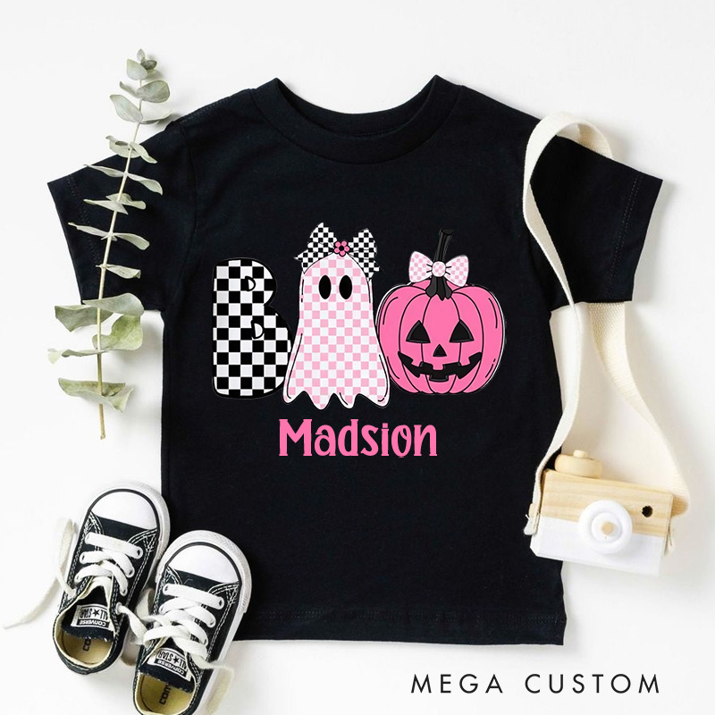 Personalized Halloween Girls T-Shirt Boo Toddler Kids T-Shirt Funny Halloween Gift