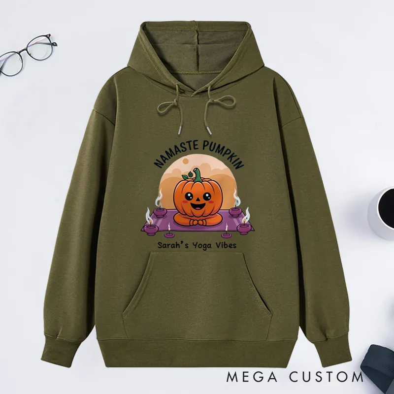 Personalized Namaste Classic Hoodie with Cute Yoga Pumpkin Design Custom Name Gift Idea for Yoga Lover