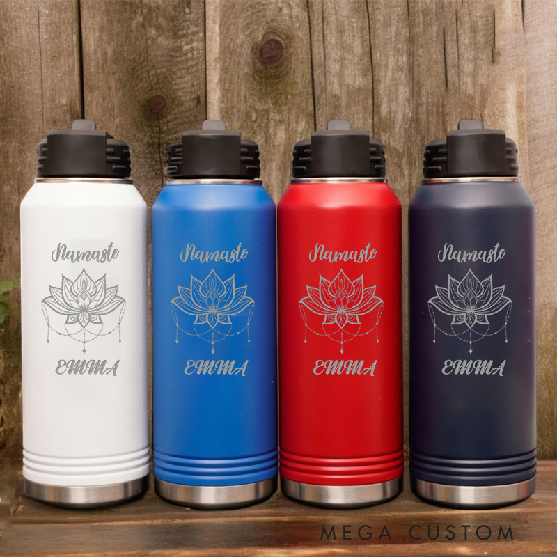 Personalized Yoga Water Bottles with Elegant Lotus and Namaste Design Perfect for Yoga Lover