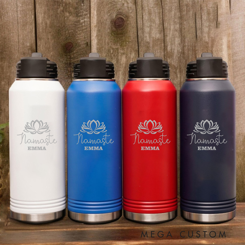 Personalized Yoga Water Bottles with Lotus and Namaste Design Perfect for Yoga Lover and Meditation Enthusiast