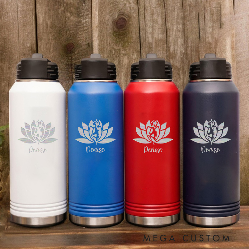 Personalized Yoga Water Bottles with Lotus and Pose Design Perfect Gift for Yoga Lover