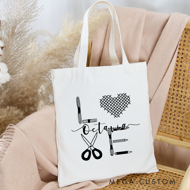 Personalized Cross Stitch Tote Bag Cross Stitcher Bag Sewing Lover Bag with Name Sewing Lover Gift 