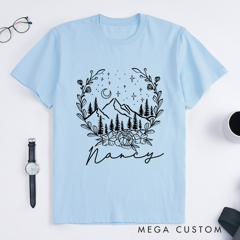 Personalized Mountain Classic T-Shirts Travel Shirt Nature T-Shirt Hiking Tee Graphic Shirts for Women Traveling Lovers