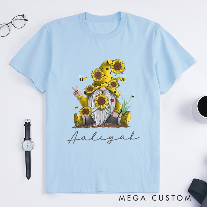 Personalized Sunflower Gnome Classic T-Shirts Bee Gnome Shirt Gardening Lovers Custom Tee
