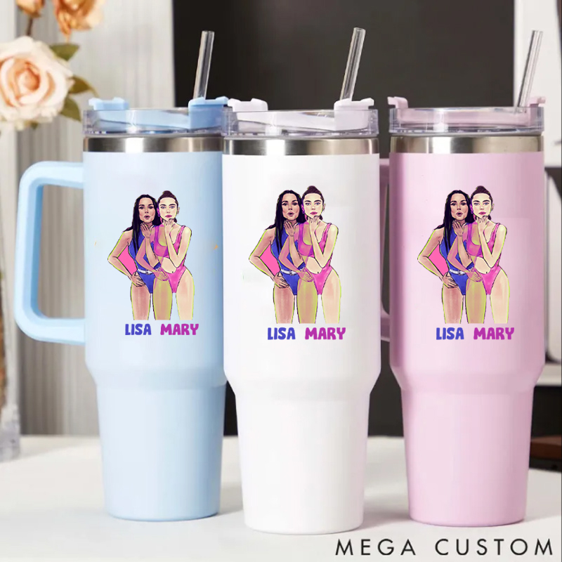 Personalized Handle Tumbler with Girls Dynamic Bikini Fitness Theme for Gym Lover Fitness Durable Hot or Cold Drinks