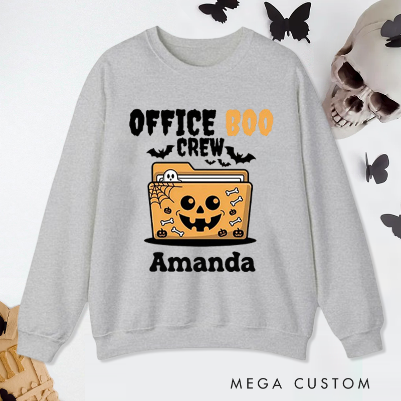 Personalized Office Worker Sweatshirt Office Boo Crew with Halloween Elements Appreciation Gift for Coworkers