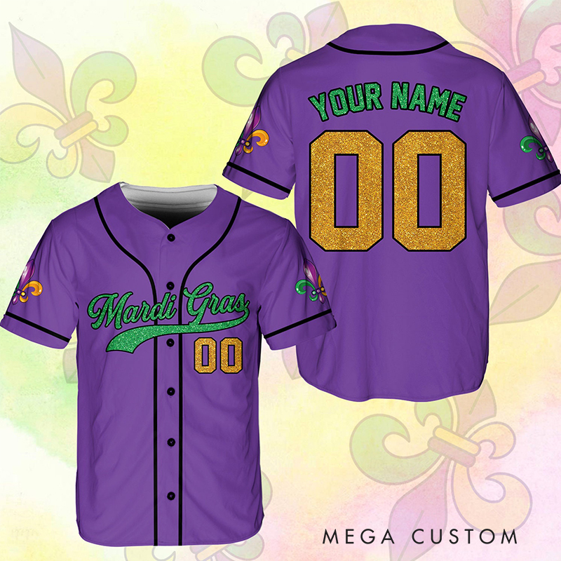 Personalized Mardi Gras Baseball Jersey with Custom Name and Number 