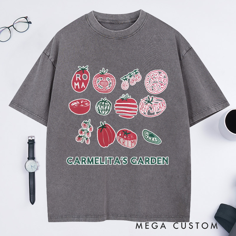 Personalized Vegetable Washed T-Shirts Custom Garden Shirt Screen Print Shirt Foodie Gift for Grandkids
