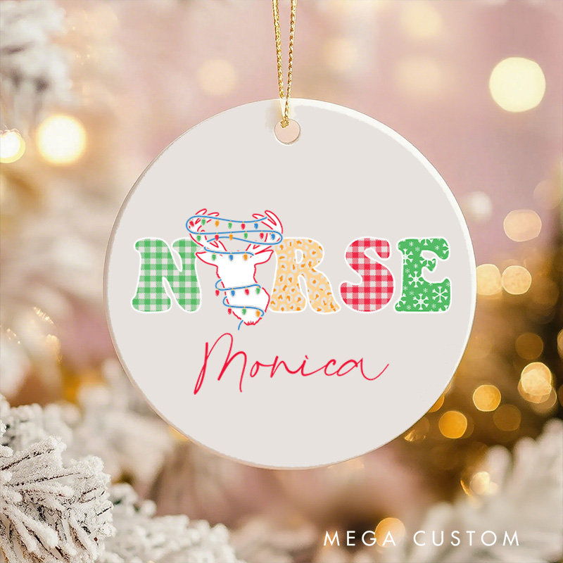 Personalized Nurse Christmas Ornament Reindeer Holiday Design Christmas Ornament New Nurse Gift Funny Nursing Gifts